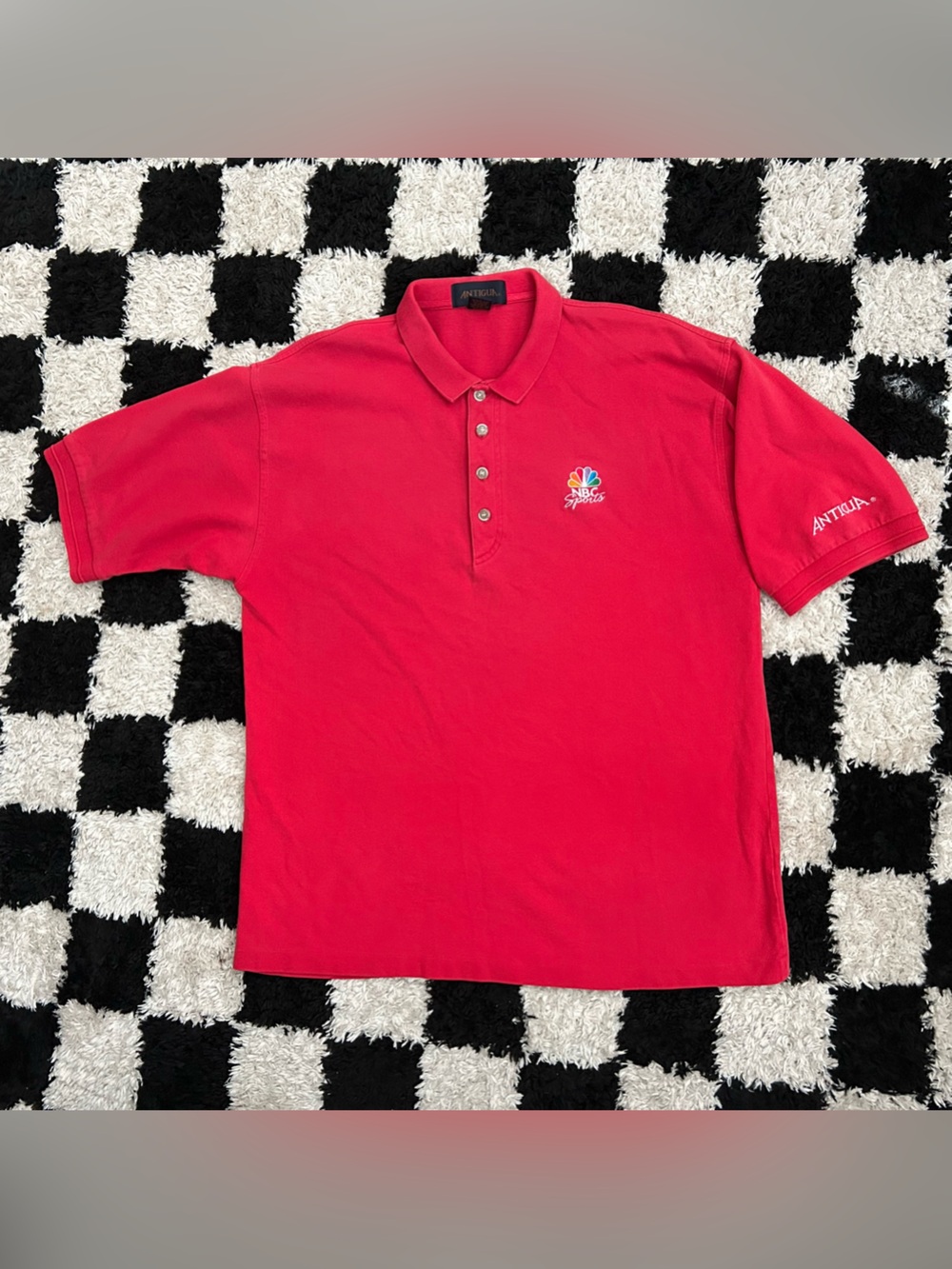 Vintage NBC Sports Men’s Large Antigua Polo Embroidered Logo 90’s Shirt Red Fade